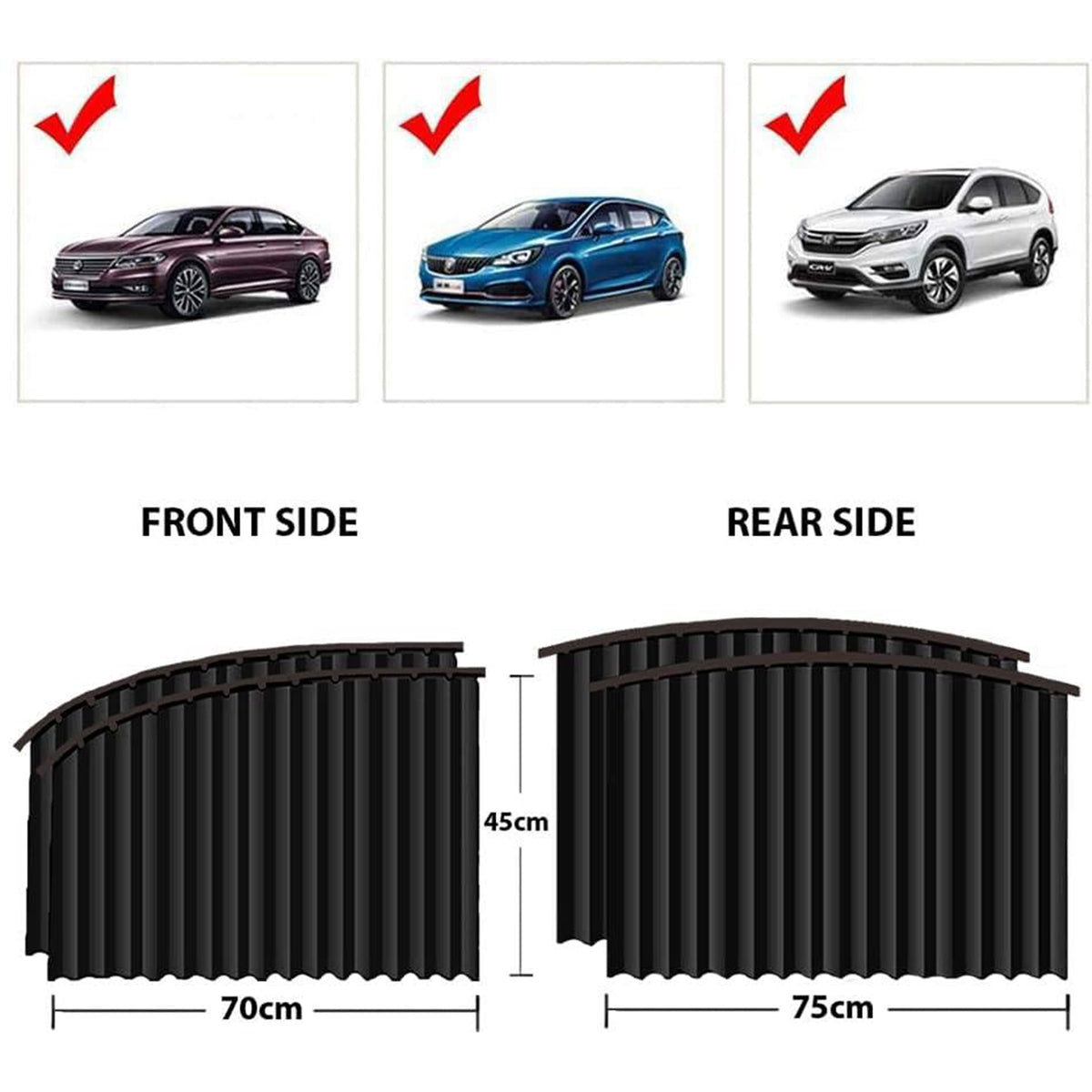 Curtain For Car Window Heat Sunshade Protection (4 Pcs With Curtain Hook Adhesive Tap Set)